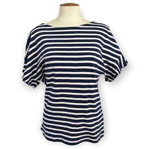 Rachel Parcell Navy Blue Striped Ruffle Short Sleeve Top Size XXS